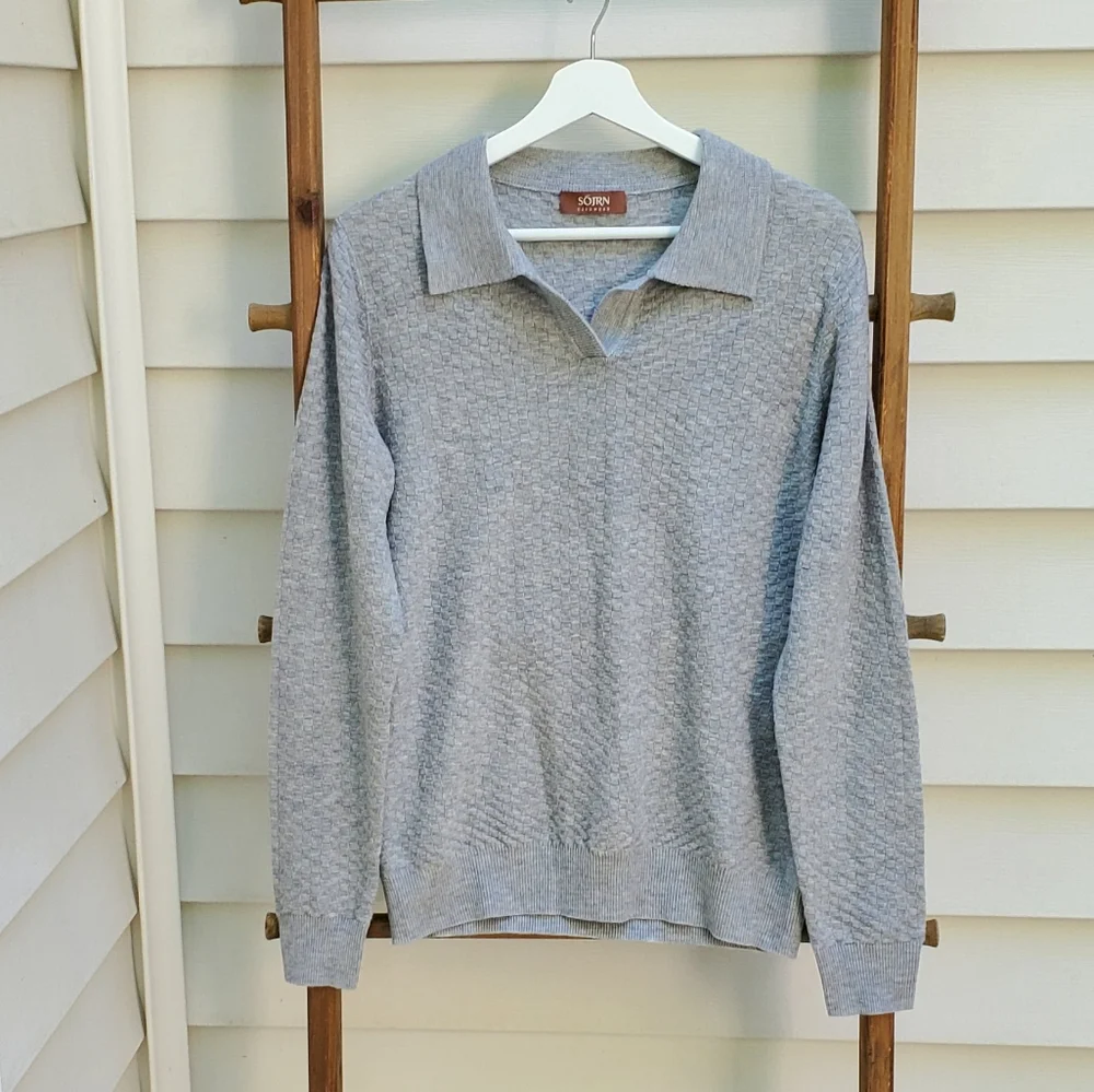 Sojrn Cashmere Gray 100%-Merino Wool Collared Sweater